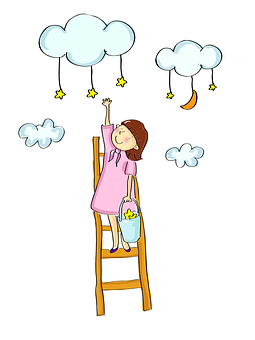 Girl Reaching For Stars Illustration PNG image