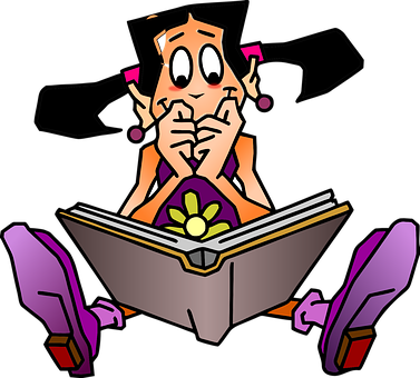 Girl Reading Book Anxiously PNG image