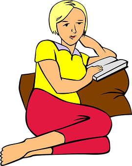 Girl Reading Book Cartoon PNG image