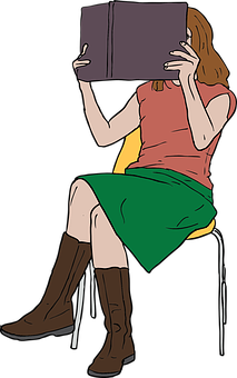 Girl Reading Book Cartoon PNG image