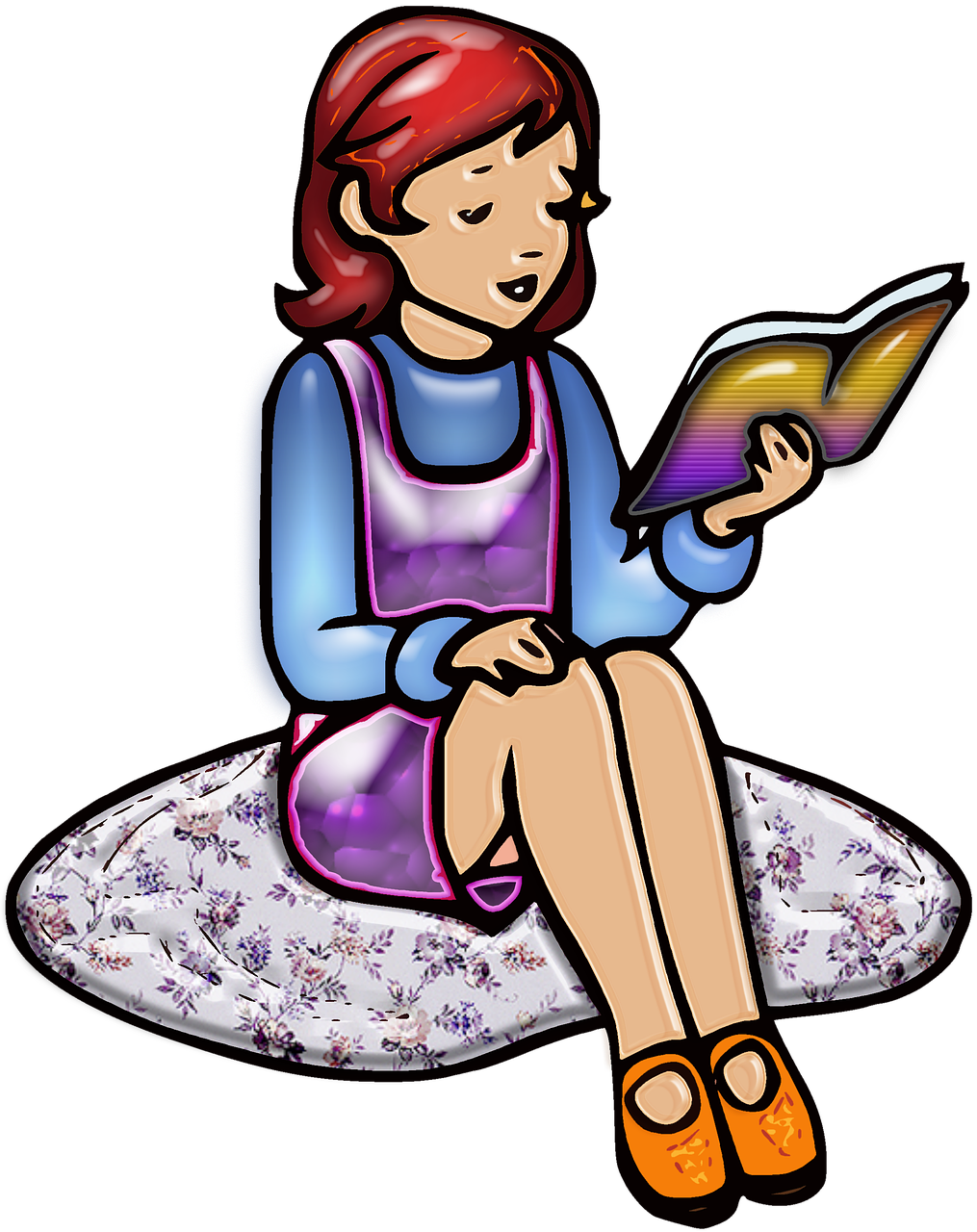 Girl Reading Book Illustration PNG image