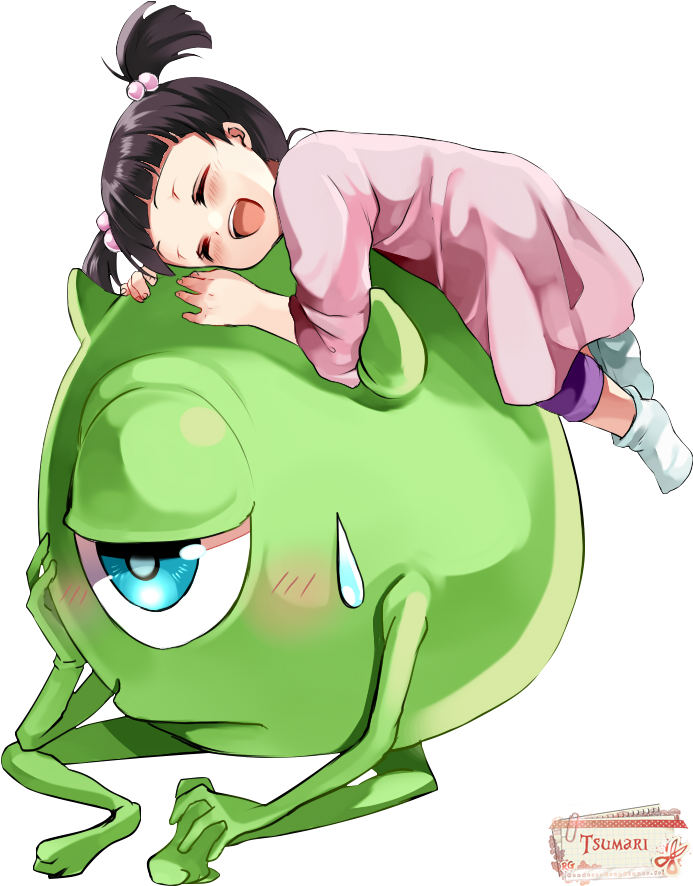 Girl Restingon Mike Wazowski PNG image