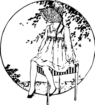 Girl Sittingon Chairwith Floral Head PNG image