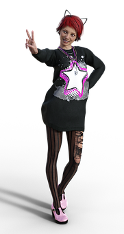 Girlin Cat Ears Peace Sign PNG image