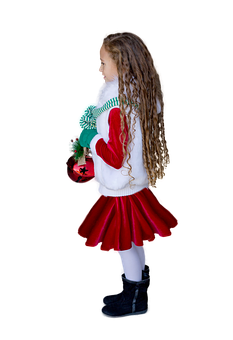 Girlin Christmas Outfit Holding Ornament PNG image