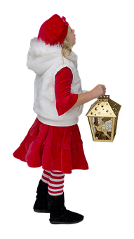 Girlin Christmas Outfitwith Lantern PNG image