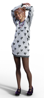 Girlin Heart Print Dress PNG image