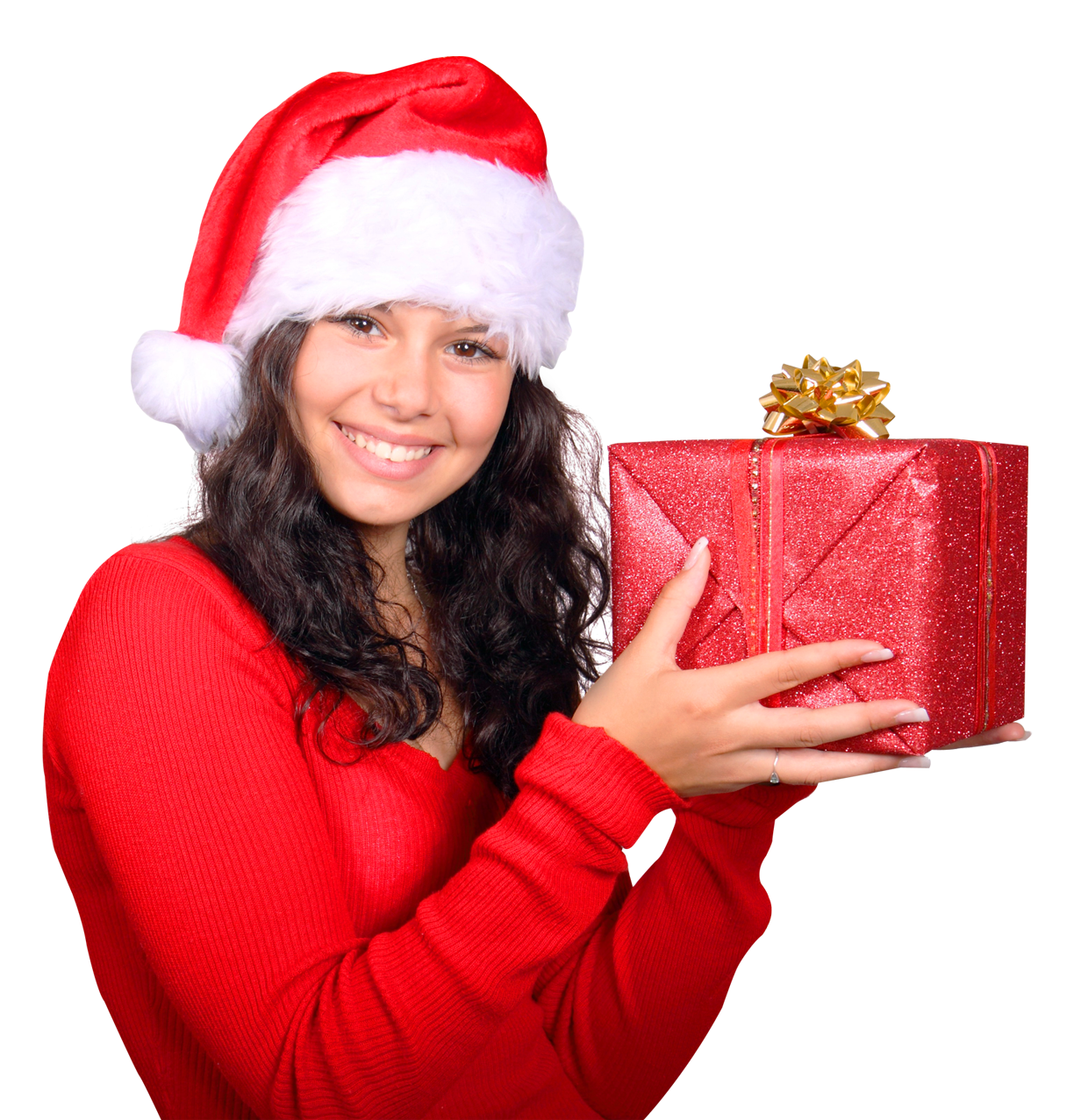 Girlin Santa Hatwith Christmas Gift PNG image