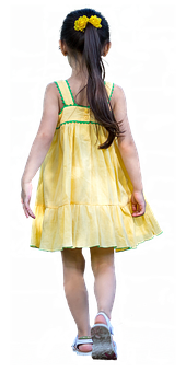Girlin Yellow Dress Walking Away PNG image