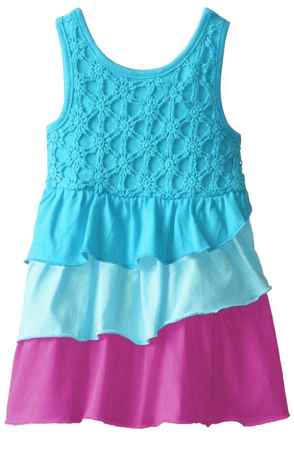 Girls Blue Pink Tiered Dress PNG image