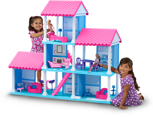 Girls Playing With Dollhouse PNG image