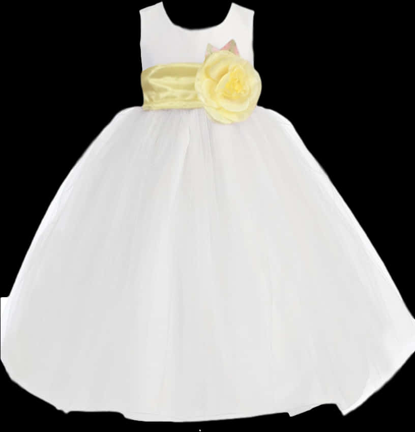 Girls White Yellow Flower Dress PNG image