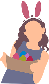 Girlwith Bunny Ears Holding Easter Eggs PNG image