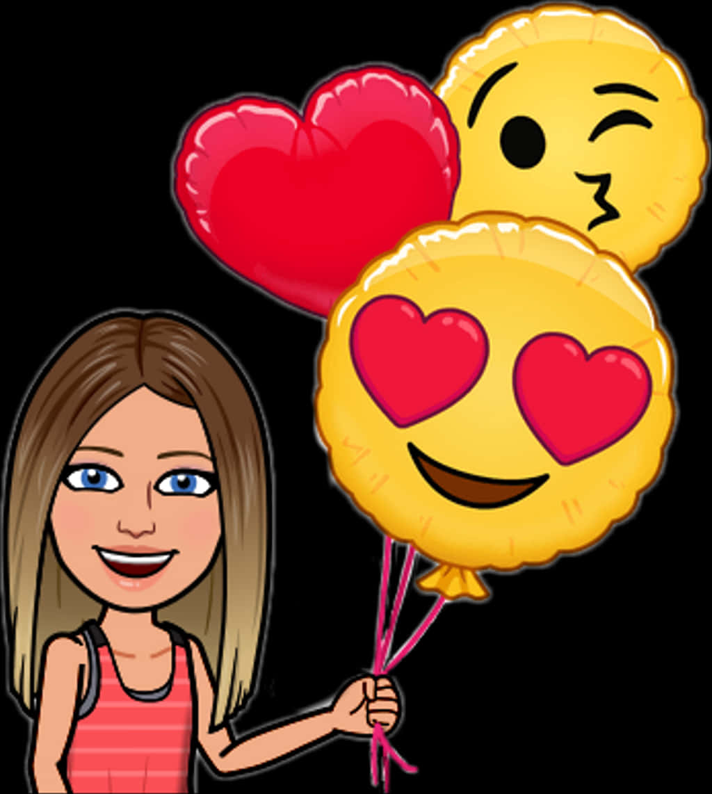 Girlwith Love Emoji Balloons PNG image