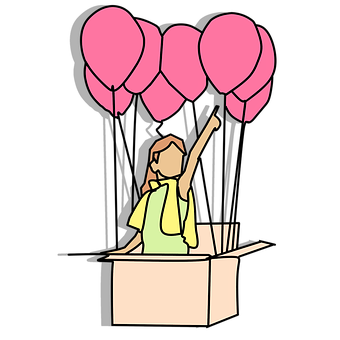 Girlwith Pink Balloons Vector PNG image