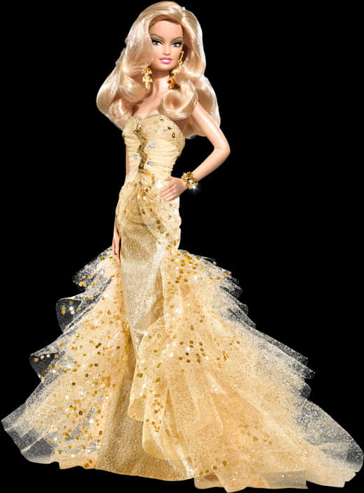 Glamorous Golden Barbie Doll PNG image