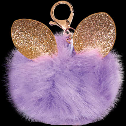 Glittery Purple Pom Pom Keychain PNG image