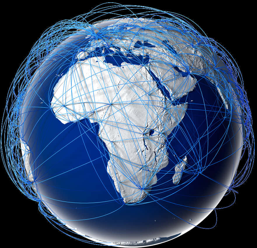 Global Flight Paths Over Earth PNG image