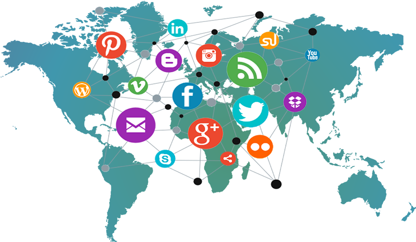 Global Social Media Network Map PNG image