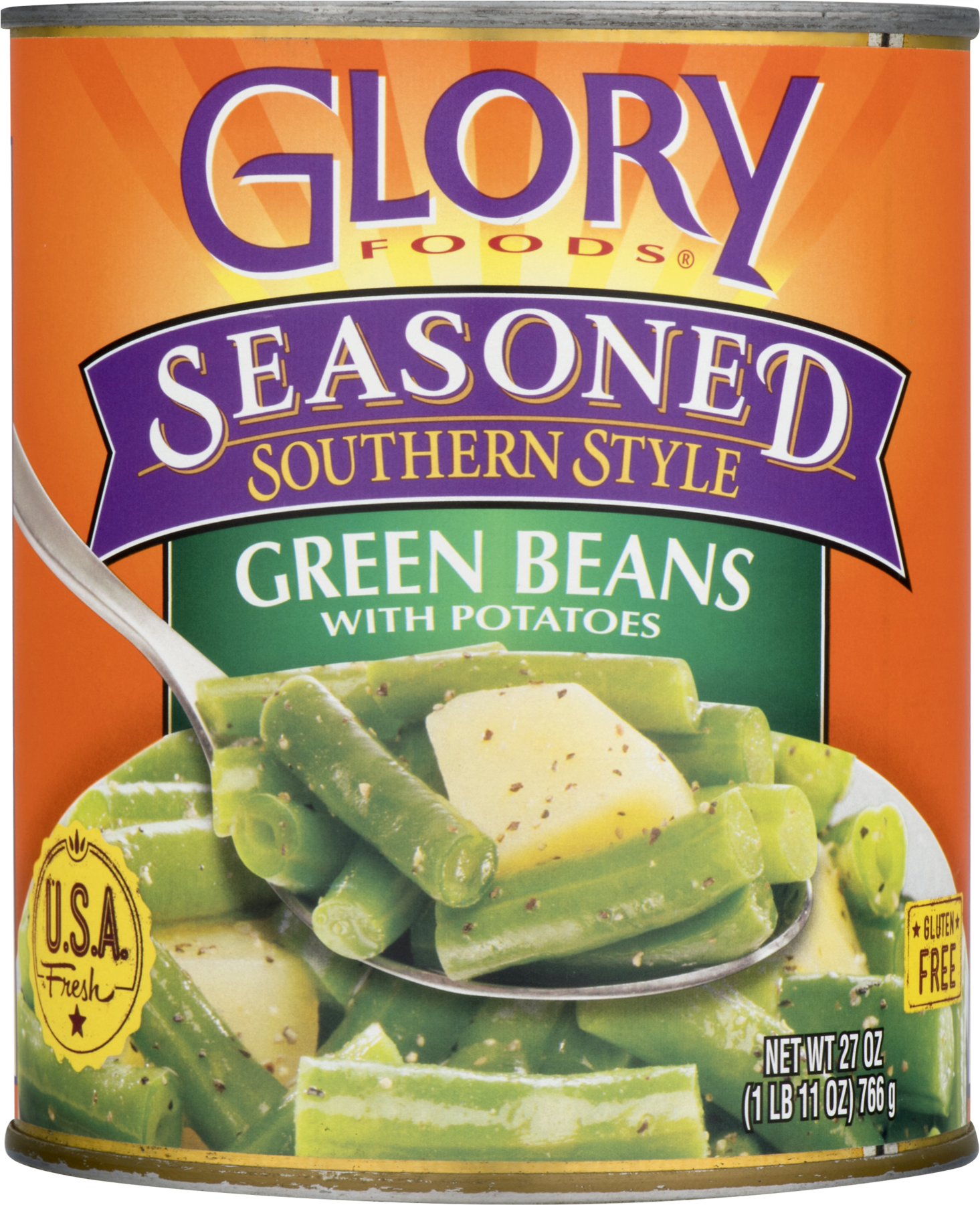 Glory Foods Seasoned Green Beanswith Potatoes Can PNG image