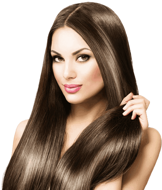 Glossy Brunette Hair Model PNG image