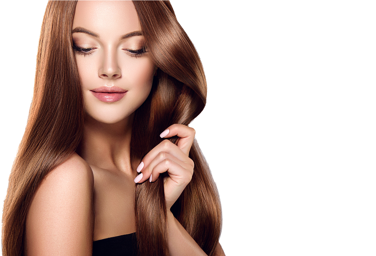 Glossy Brunette Hair Model PNG image