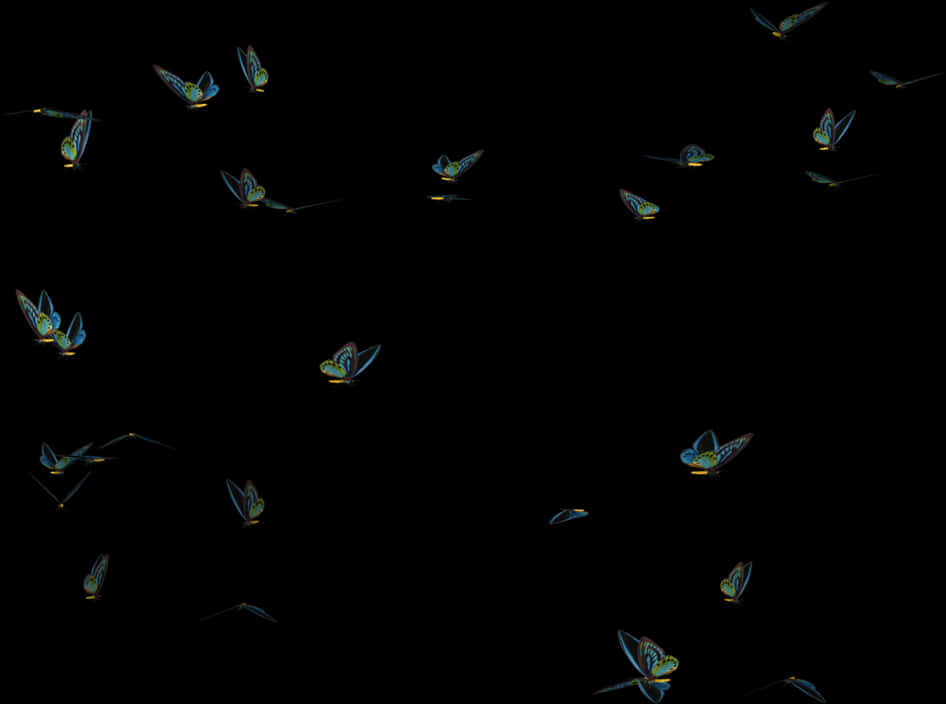 Glowing Butterflieson Black Background PNG image