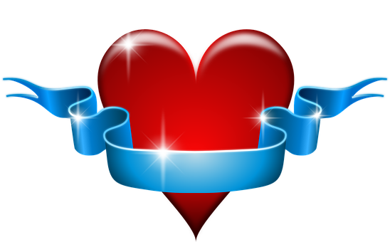 Glowing Heartwith Blue Ribbon PNG image
