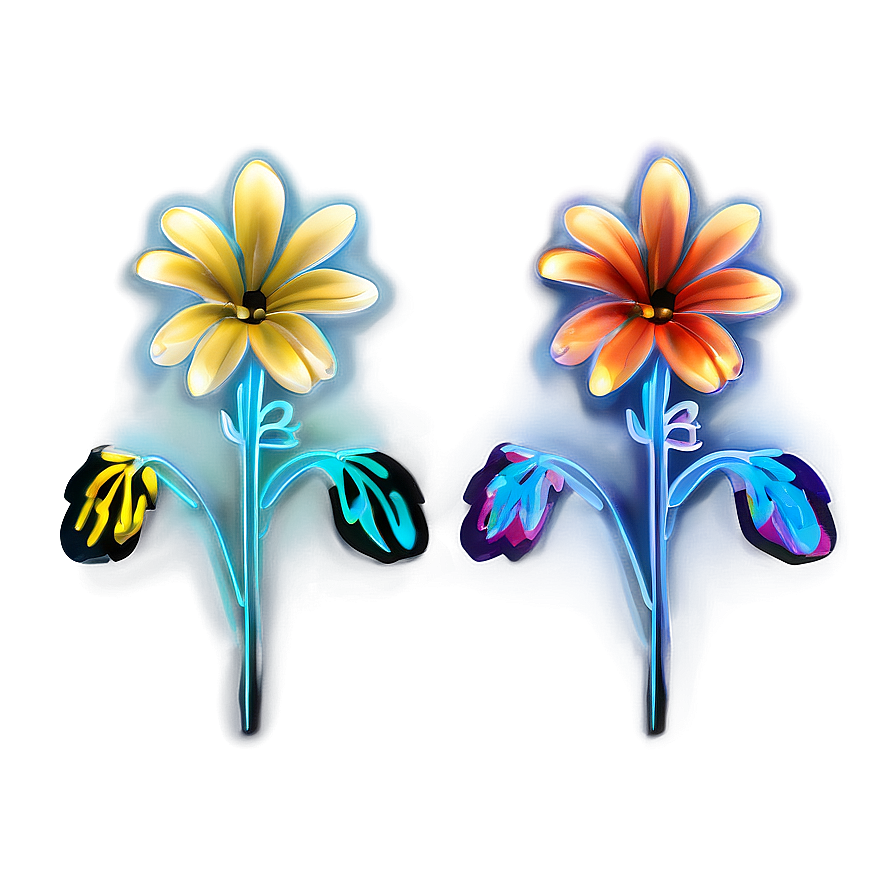 Glowing Neon Flowers Png 04292024 PNG image