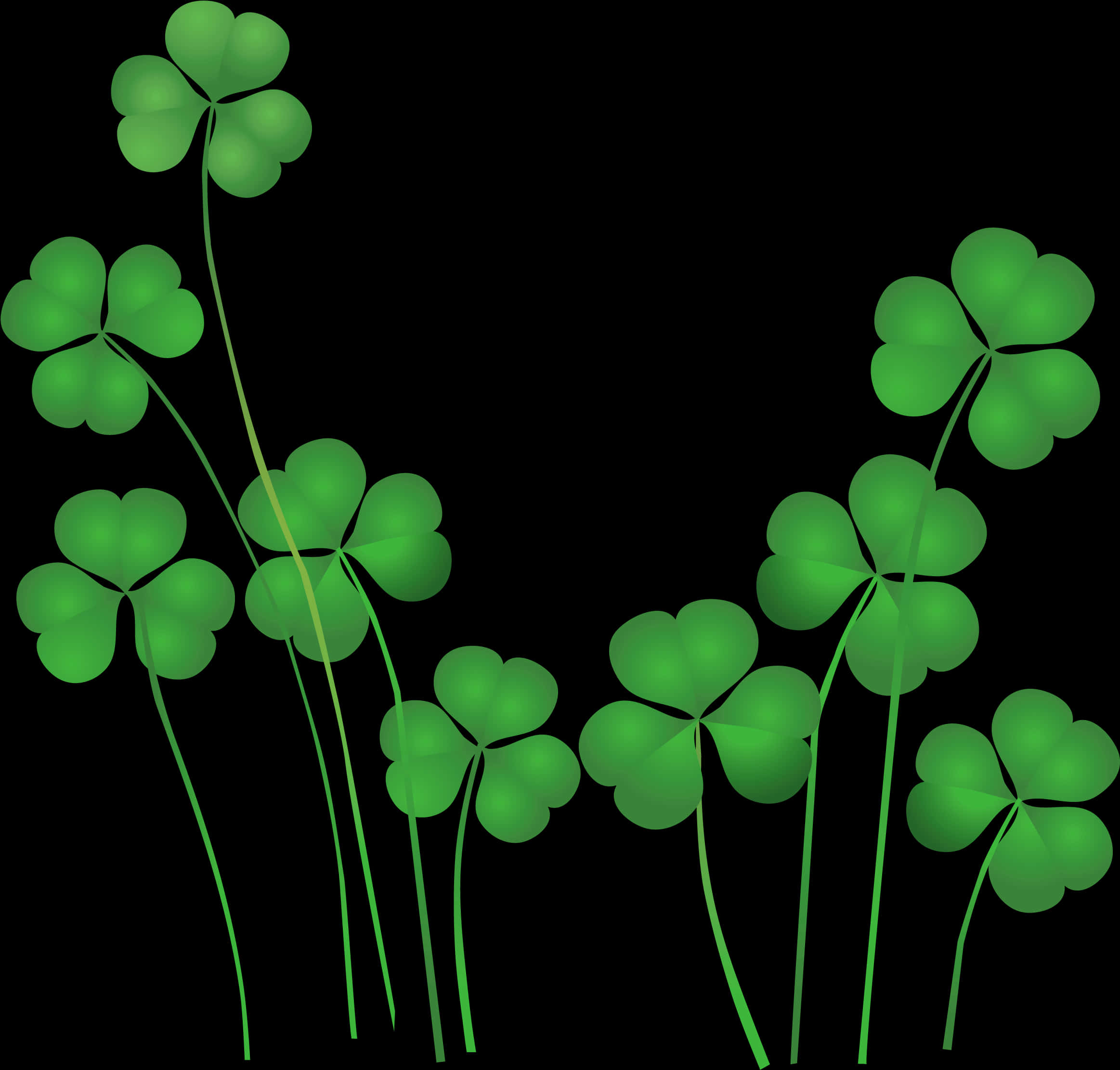 Glowing Shamrocks Black Background PNG image