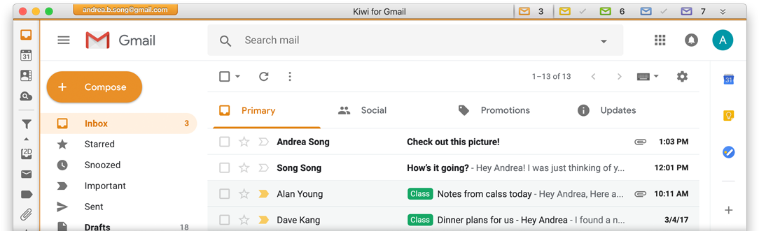 Gmail Inbox Interface Screenshot PNG image