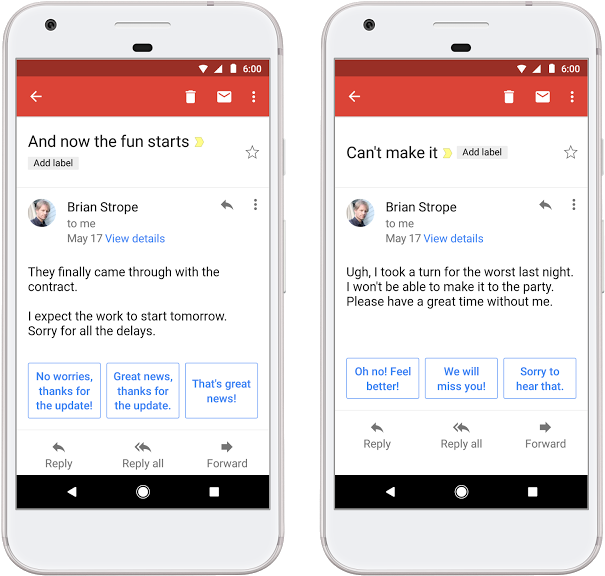 Gmail Smart Reply Feature Comparison PNG image