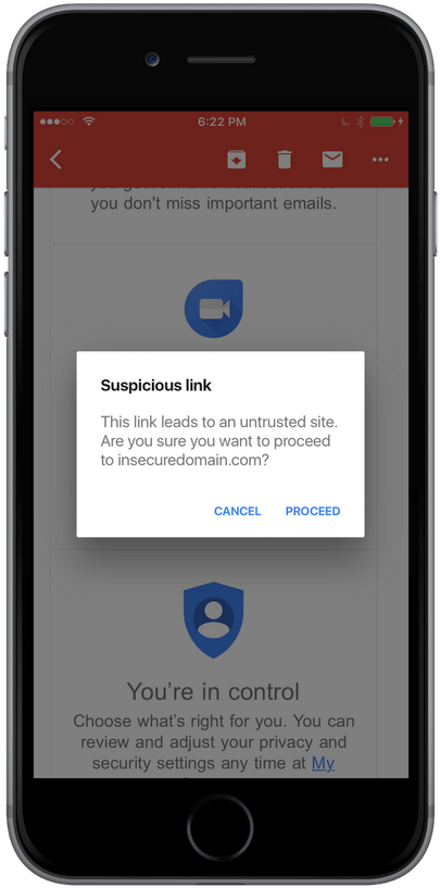 Gmail Suspicious Link Warningon Phone PNG image
