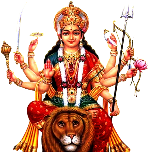 Goddess Durga Multi Armed Deityon Lion PNG image