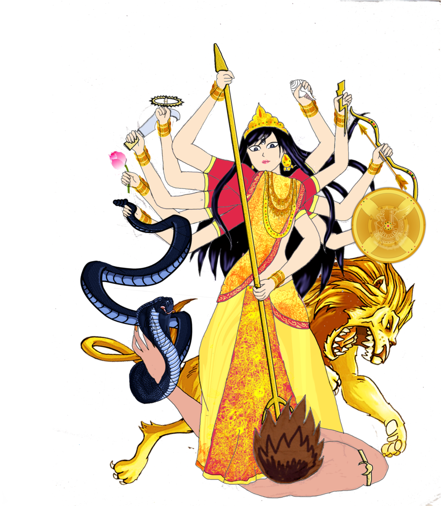 Goddess_ Durga_ Multiple_ Arms_ Lion PNG image