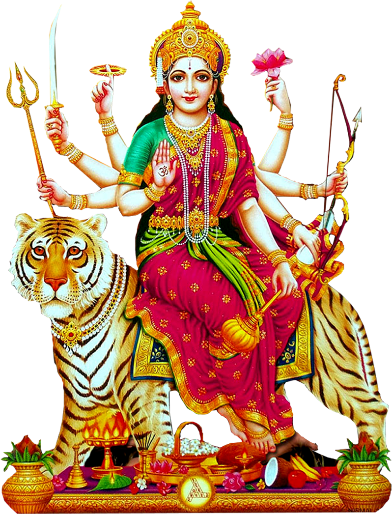 Goddess Durga Seatedon Tiger PNG image