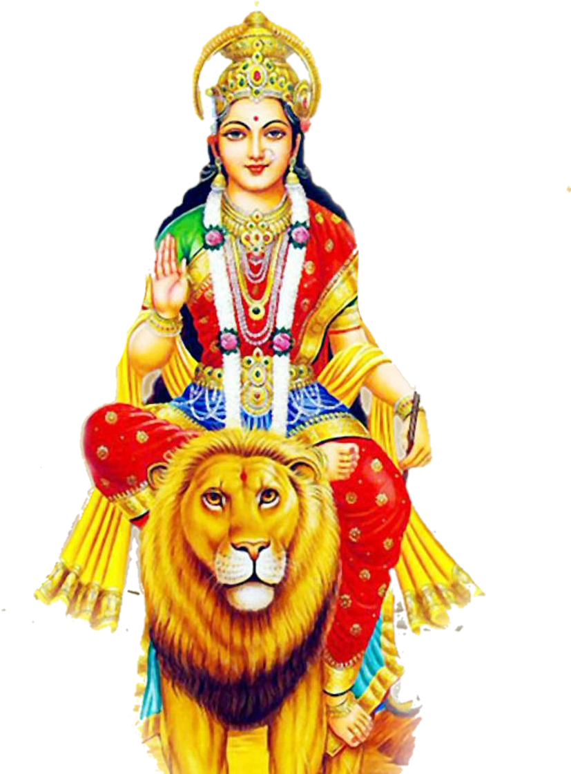 Goddess On Lion Illustration PNG image