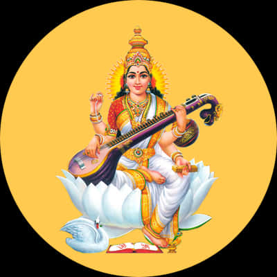Goddess Saraswati Seatedon Lotus PNG image