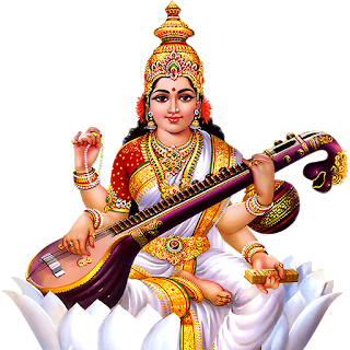 Goddess Saraswati Seatedon Lotus PNG image