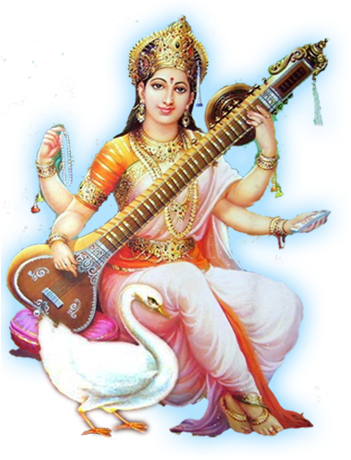 Goddess_ Saraswati_with_ Veena_and_ Swan PNG image