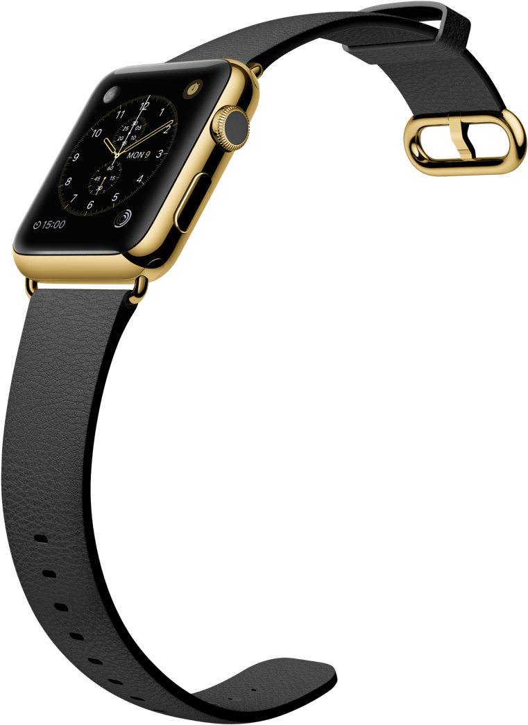 Gold Apple Watchwith Black Leather Strap PNG image