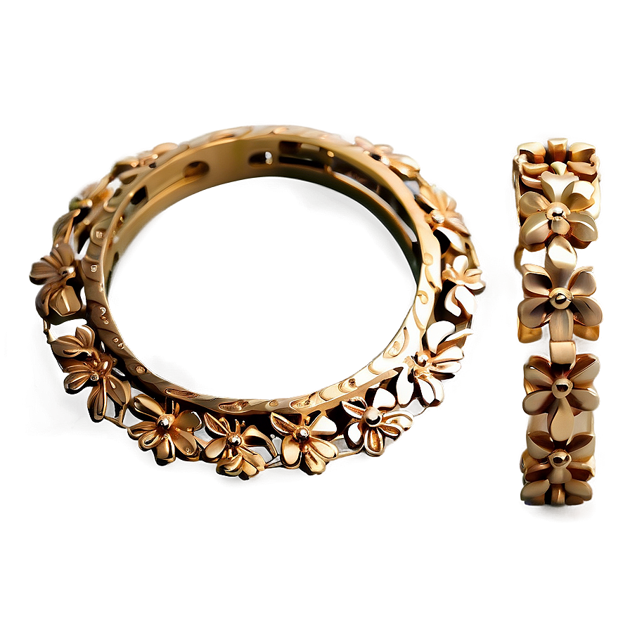 Gold Bracelet With Floral Design Png 90 PNG image