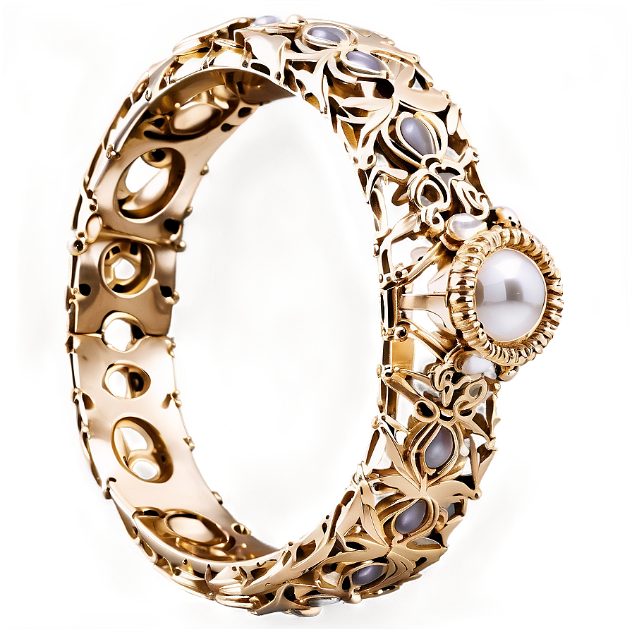 Gold Bracelet With Lace Pattern Png Klb PNG image