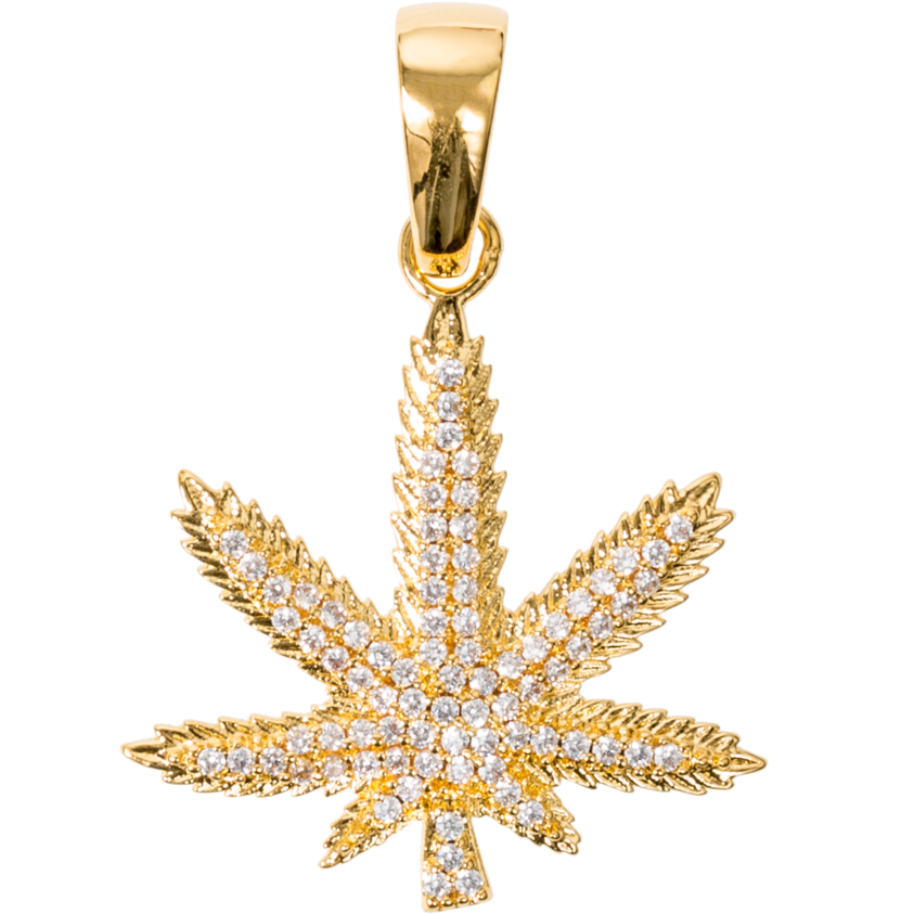 Gold Cannabis Leaf Pendant Gangster Style PNG image