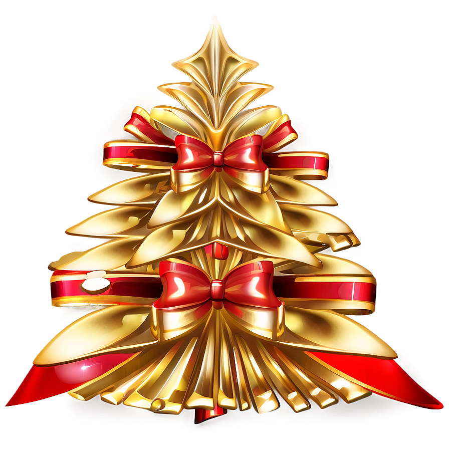 Gold Christmas Tree With Festive Bows Png Mby PNG image