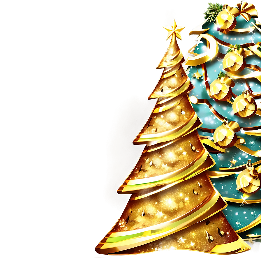 Gold Christmas Tree With Glitter Garlands Png 35 PNG image