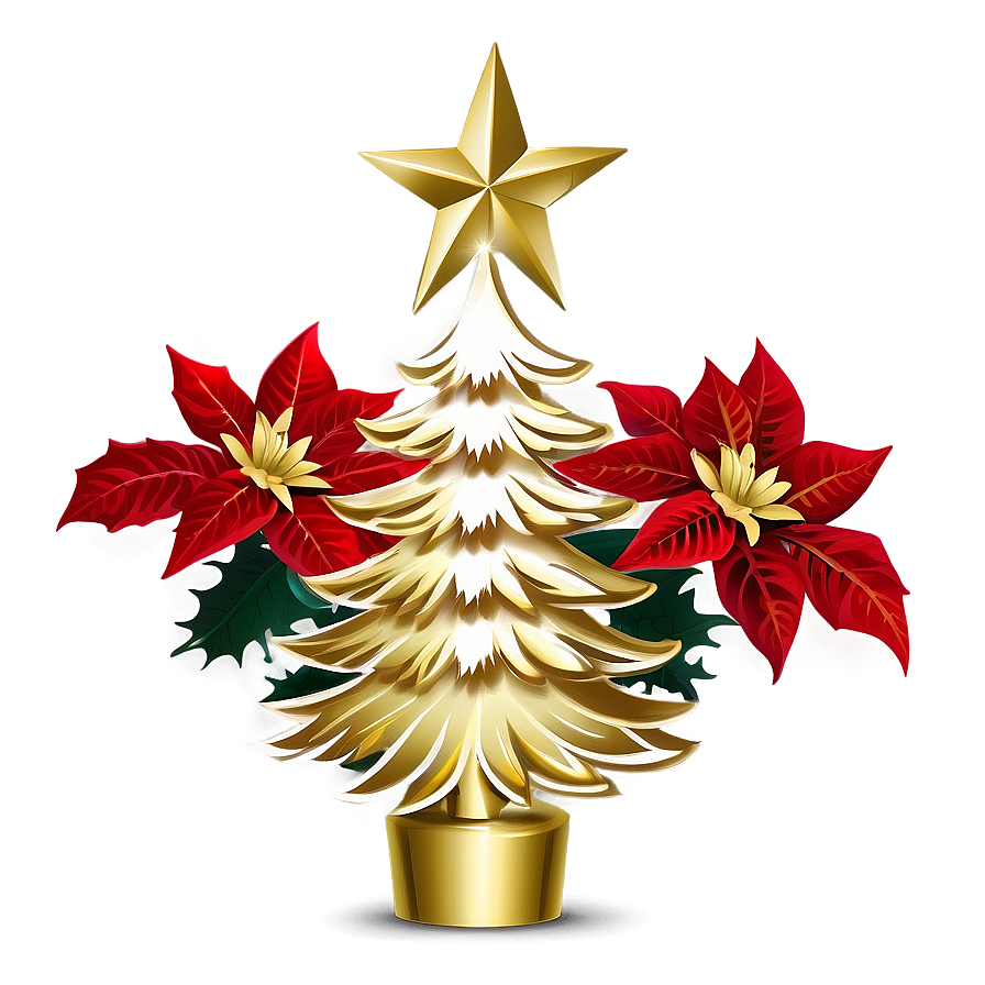 Gold Christmas Tree With Poinsettias Png Dbx22 PNG image