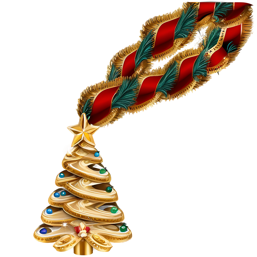 Gold Christmas Tree With Velvet Ribbons Png Lqc PNG image