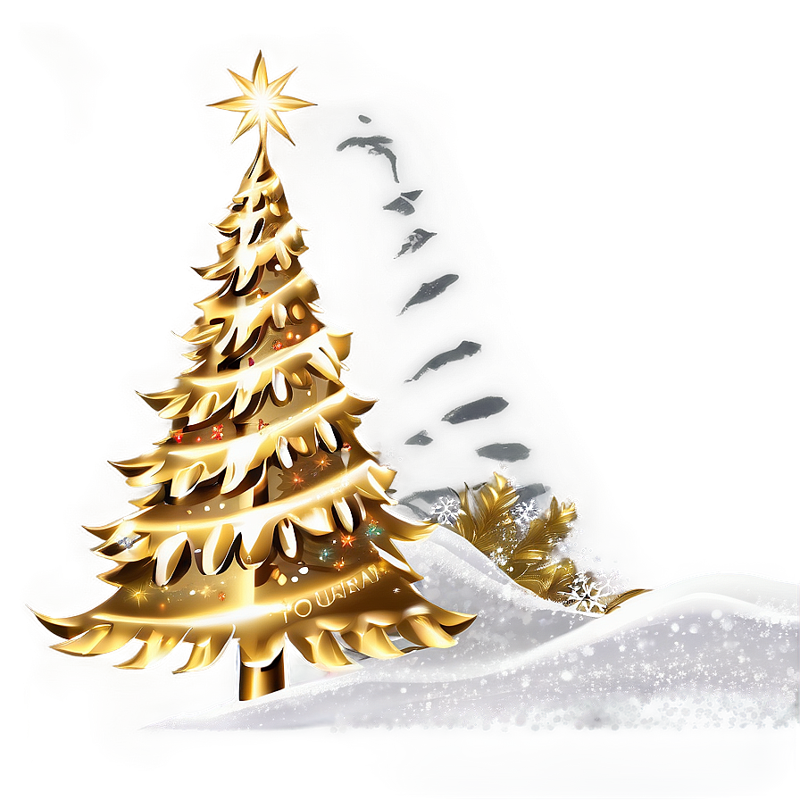 Gold Christmas Tree With White Snowflakes Png 4 PNG image