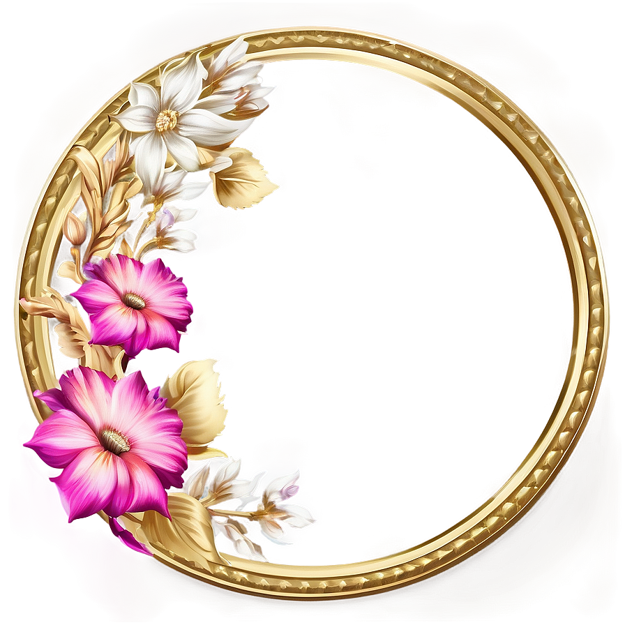 Gold Circle Frame With Flowers Png 06262024 PNG image